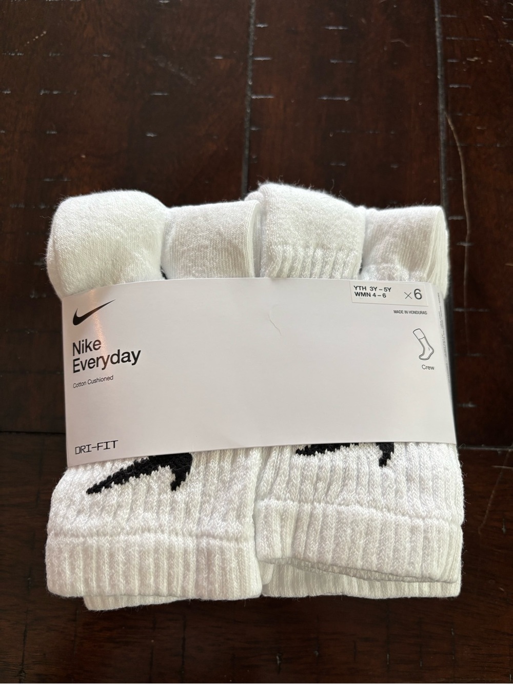 Nike White Crew Socks with Black Swoosh - Pack